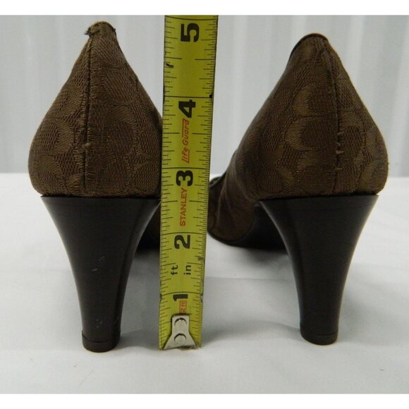 Coach Brown Monogram Buckle Loafers Pointed Toe Heel 7.5B Womens Leather Canvas - Picture 10 of 12